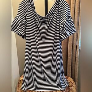 Donna Morgan Black and White off the shoulder Short Sleeve dress